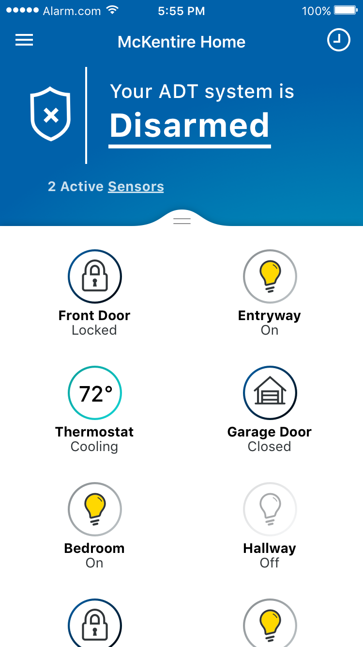 A mobile software interface for a home security application.