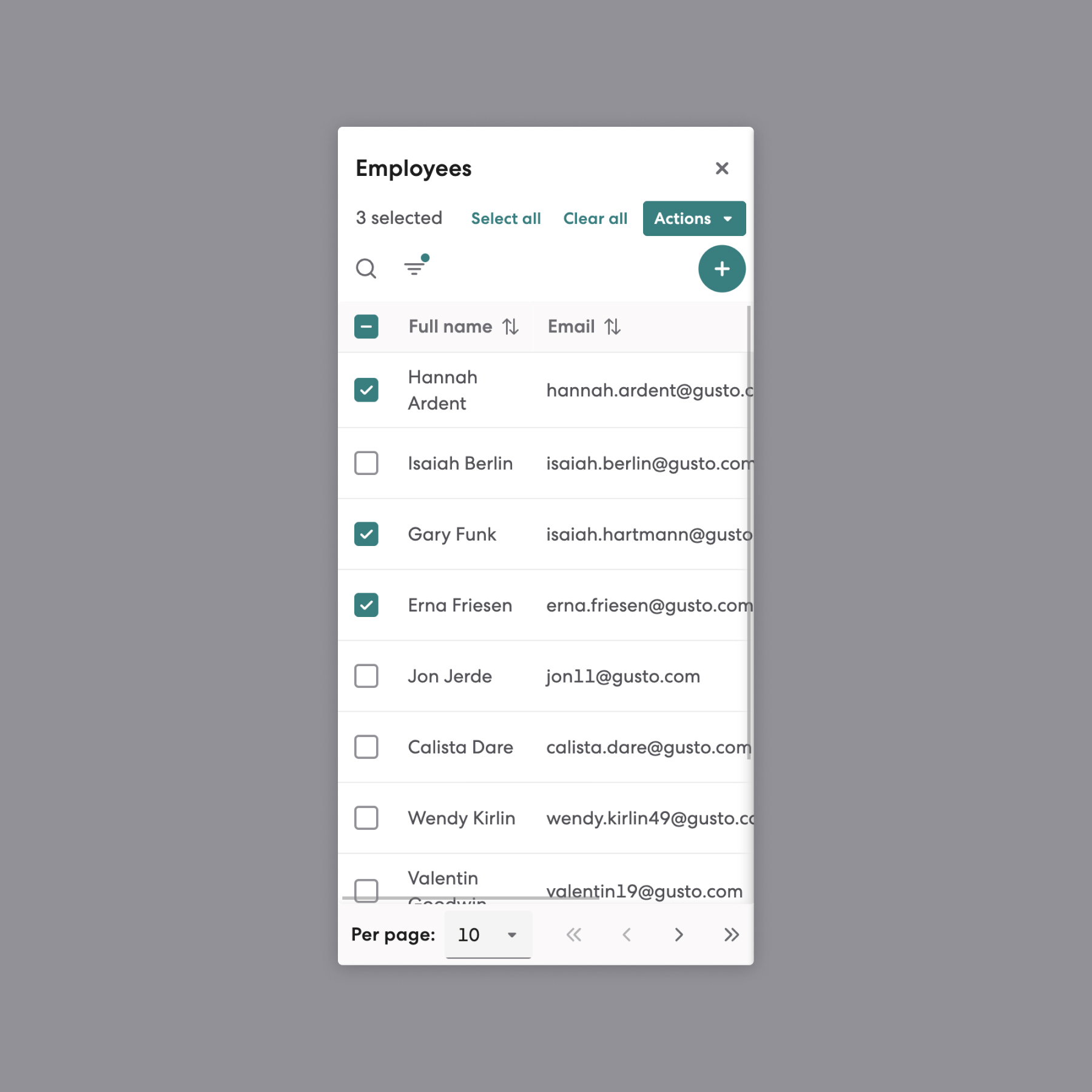 A mobile software software interface displaying a table.