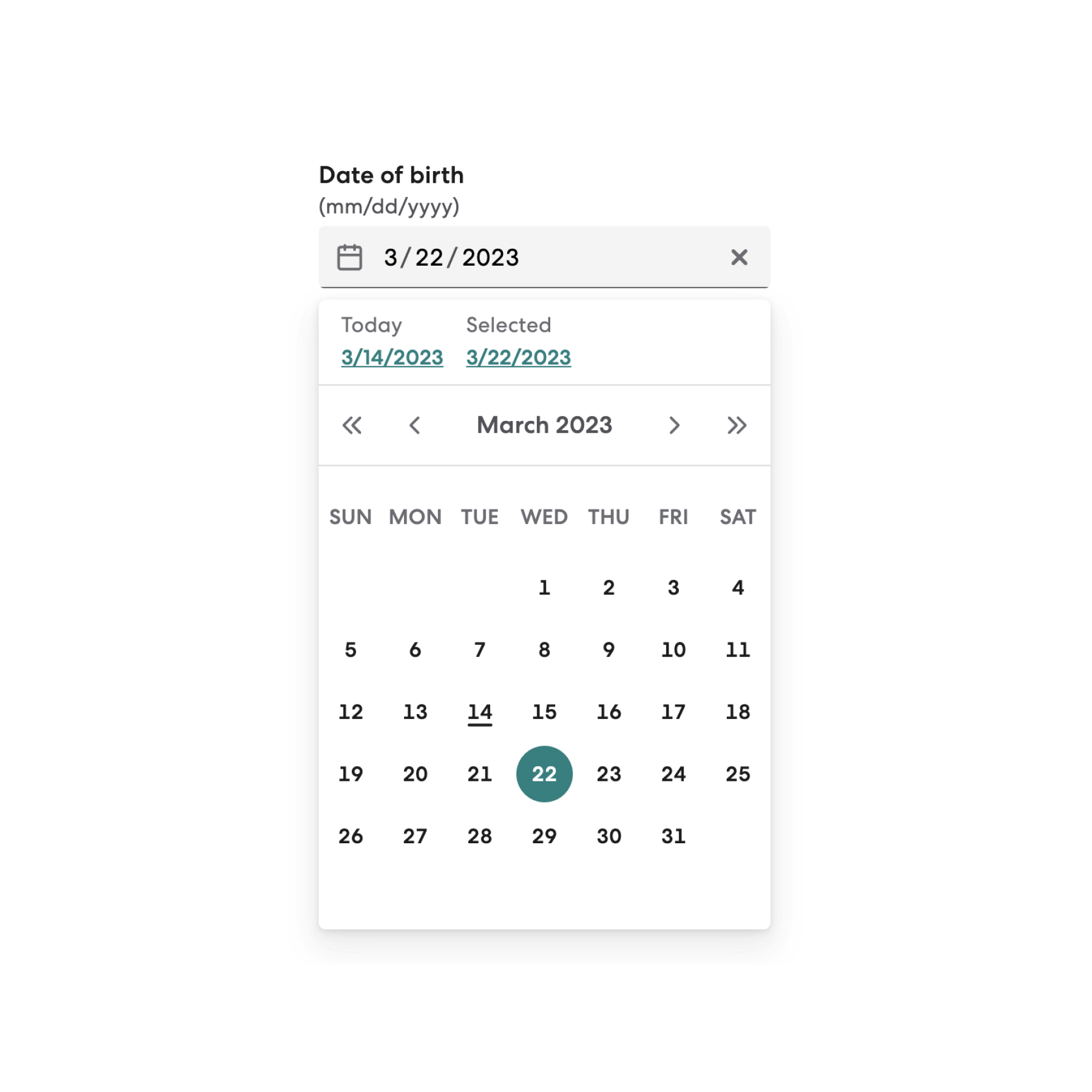 A software interface displaying a datepicker.