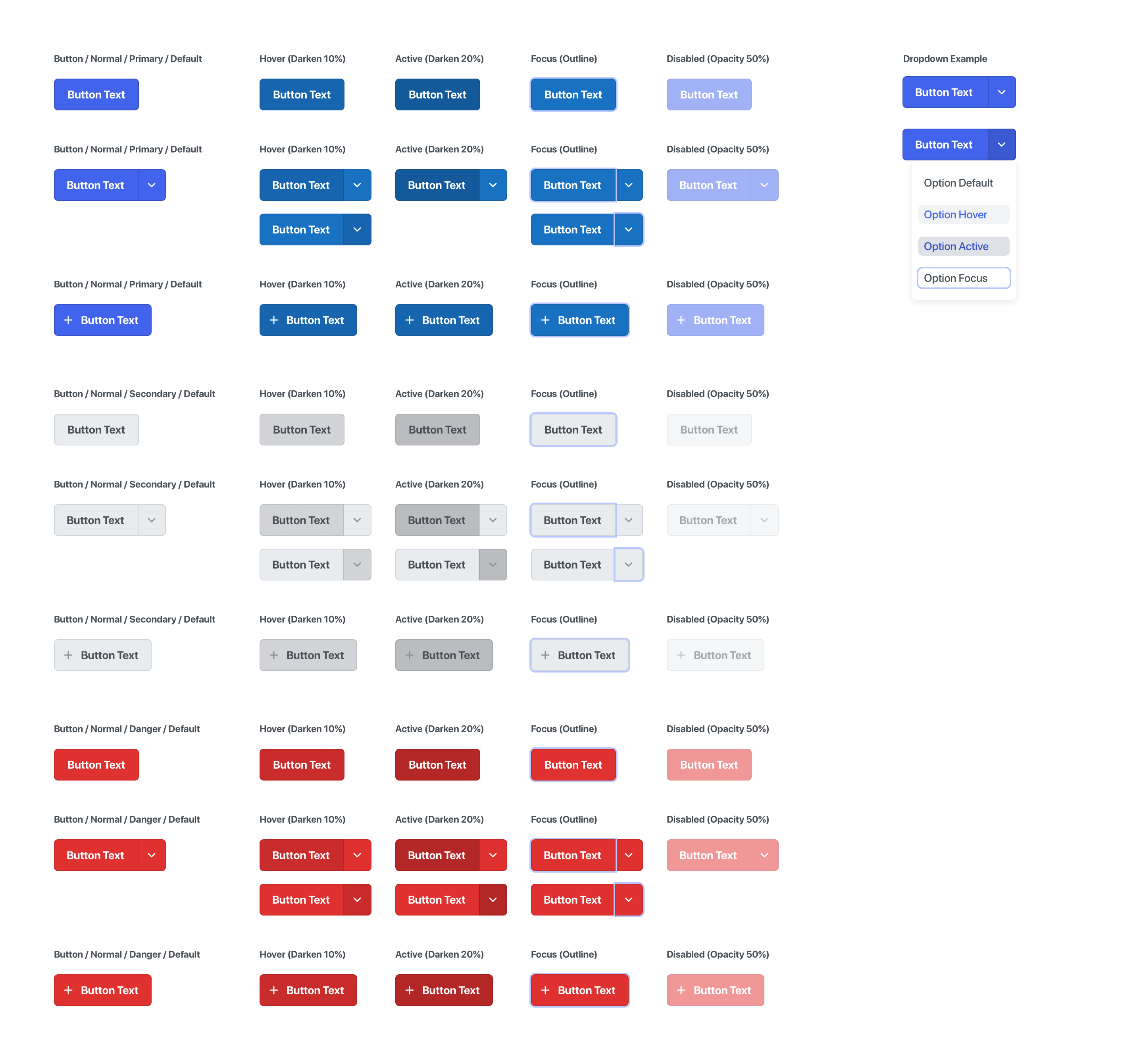 Set of button UI components displaying a variety of validation states.