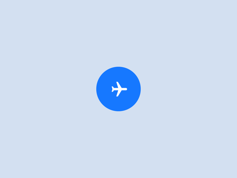 A circular button with an airplane symbol inside. Once the button is activated, the airplane flies away and returns as if loading.
