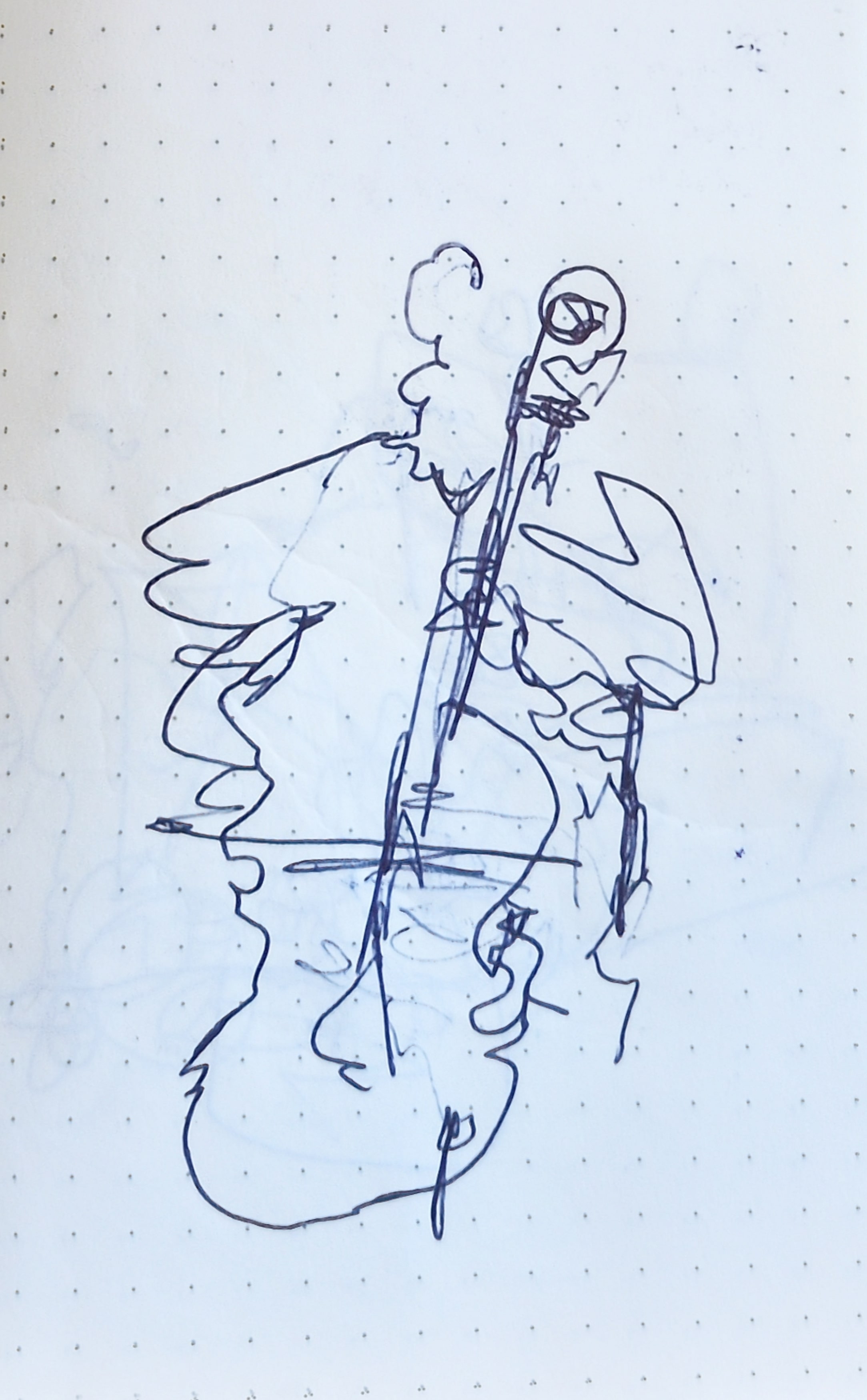 Abstract gestural drawing of a cellist