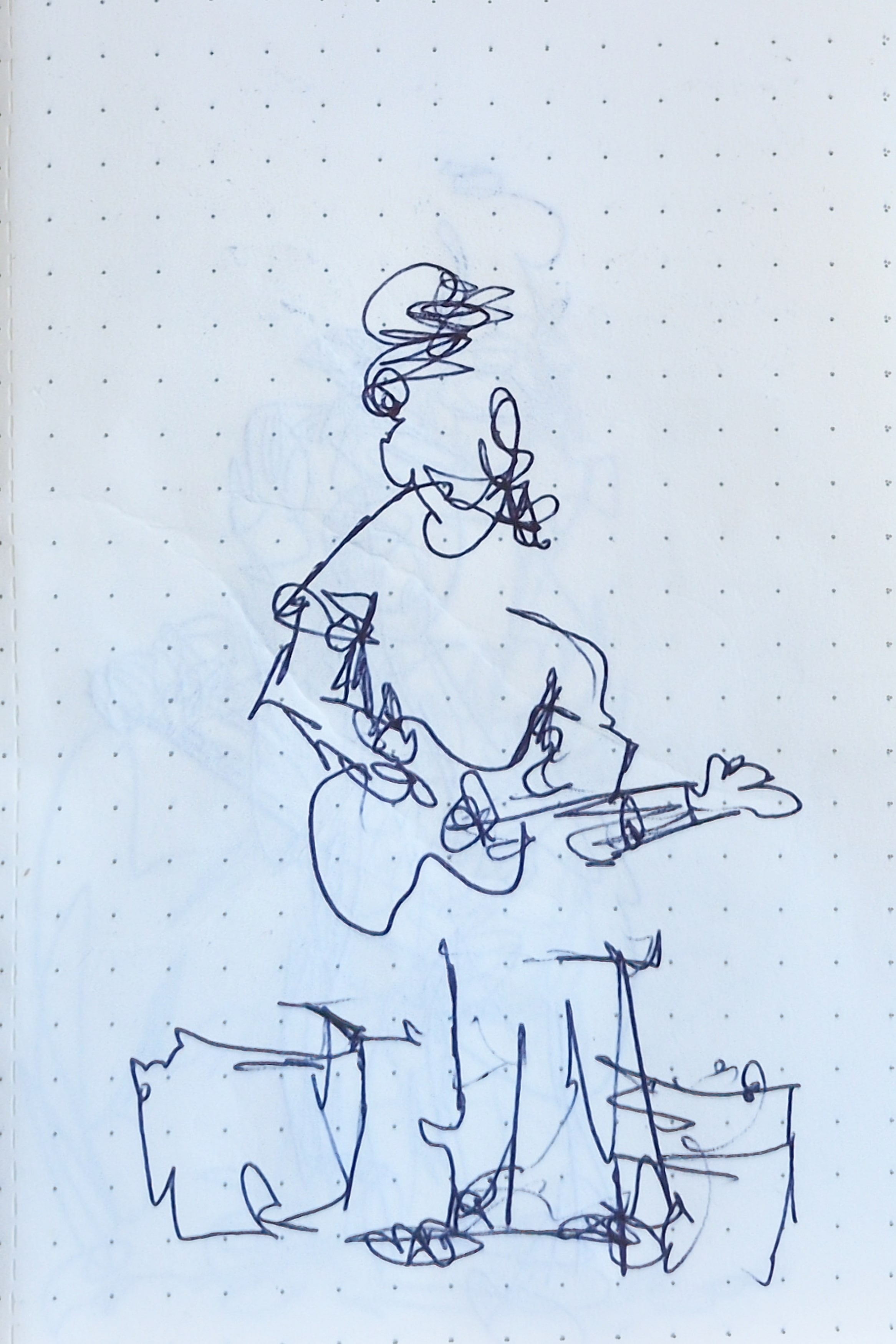 Abstract gestural drawing of a guitarist