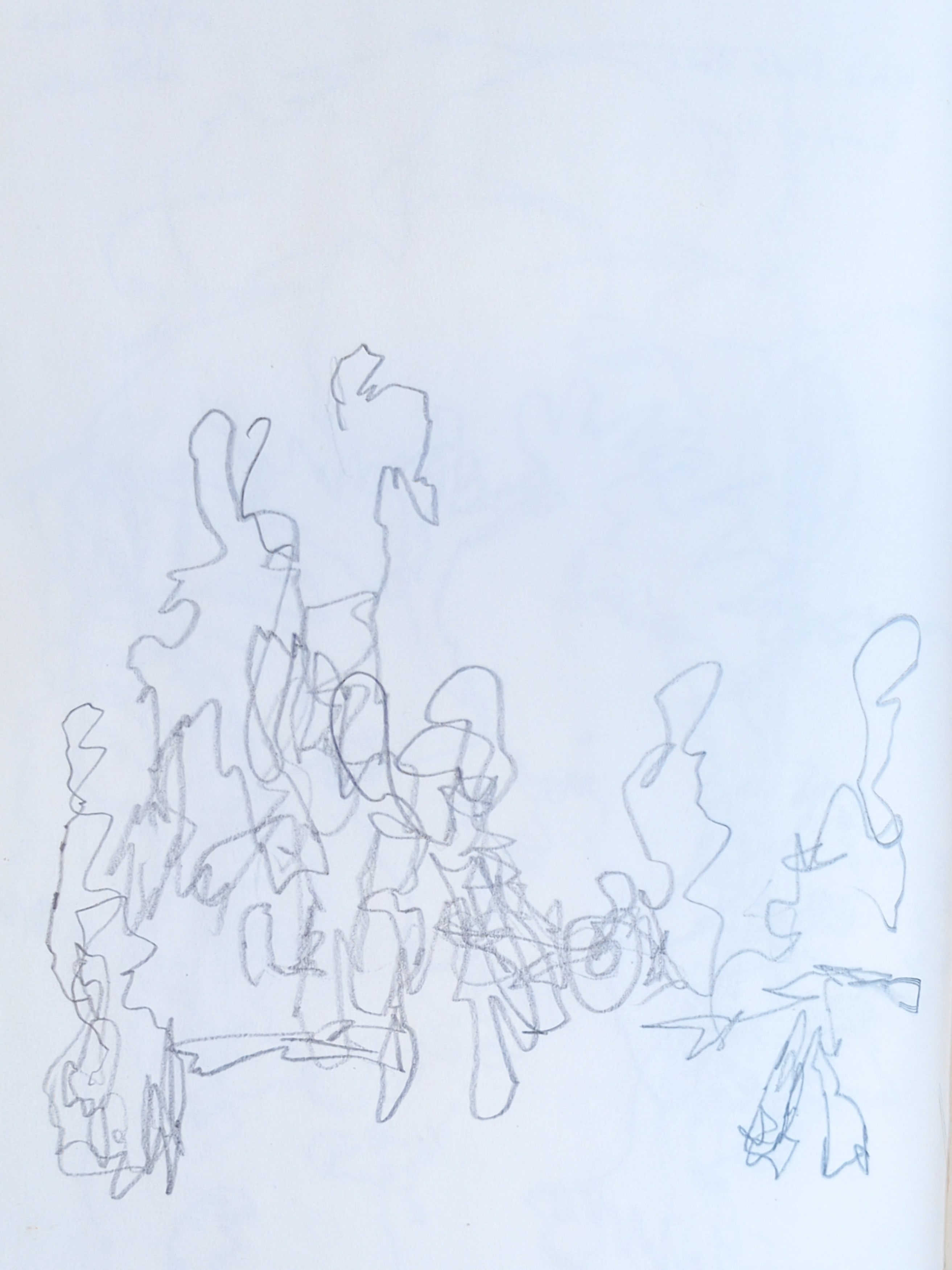 Abstract gestural drawing of people playing cricket in India
