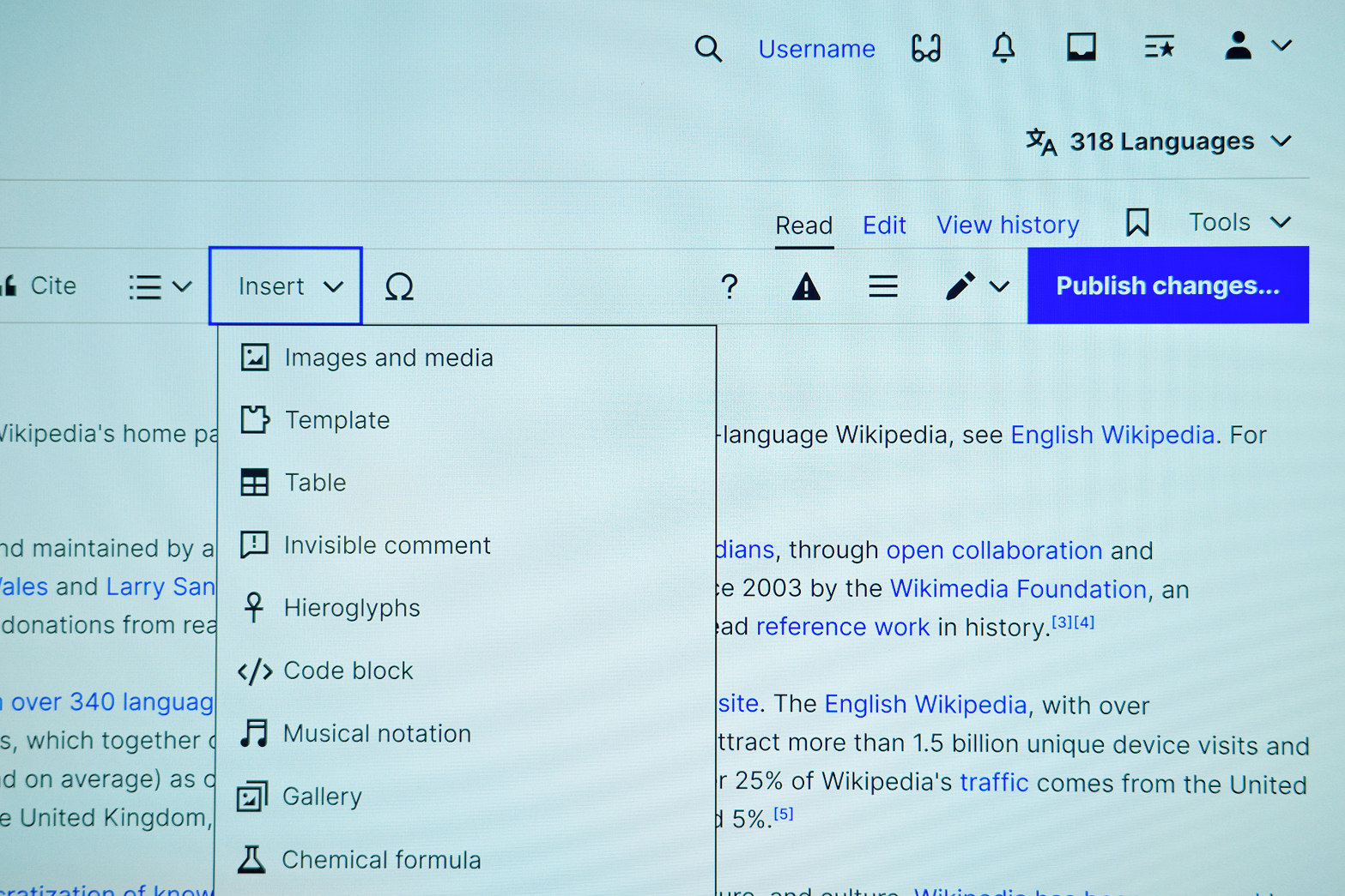 Photograph of a Wikipedia article